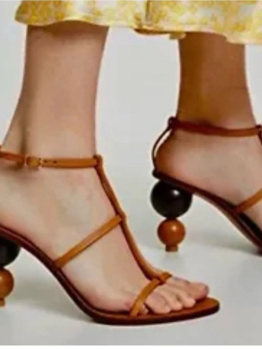 cult gaia Tan and Black Sculptural Ball-Heel T-Strap Sandals - Picture 1 of 4